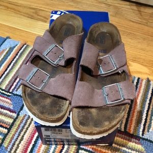 Birkenstock lavender suede Arizona sandals